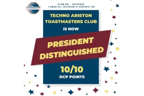 Techno NJR club "Techno Ariston" has achieved the *President's Distinguished* Club Status!