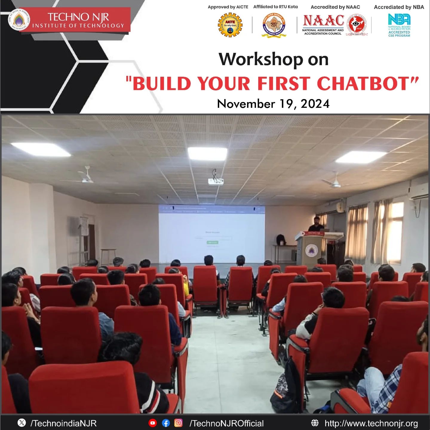 Techno NJR hosted an exclusive workshop: "Build Your First Chatbot" designed to ignite your AI potential!