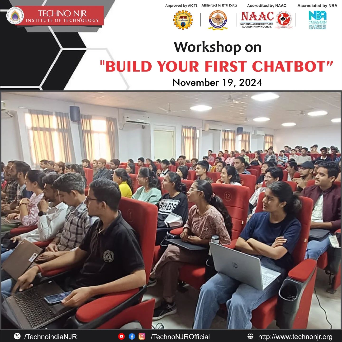 Techno NJR hosted an exclusive workshop: "Build Your First Chatbot" designed to ignite your AI potential!