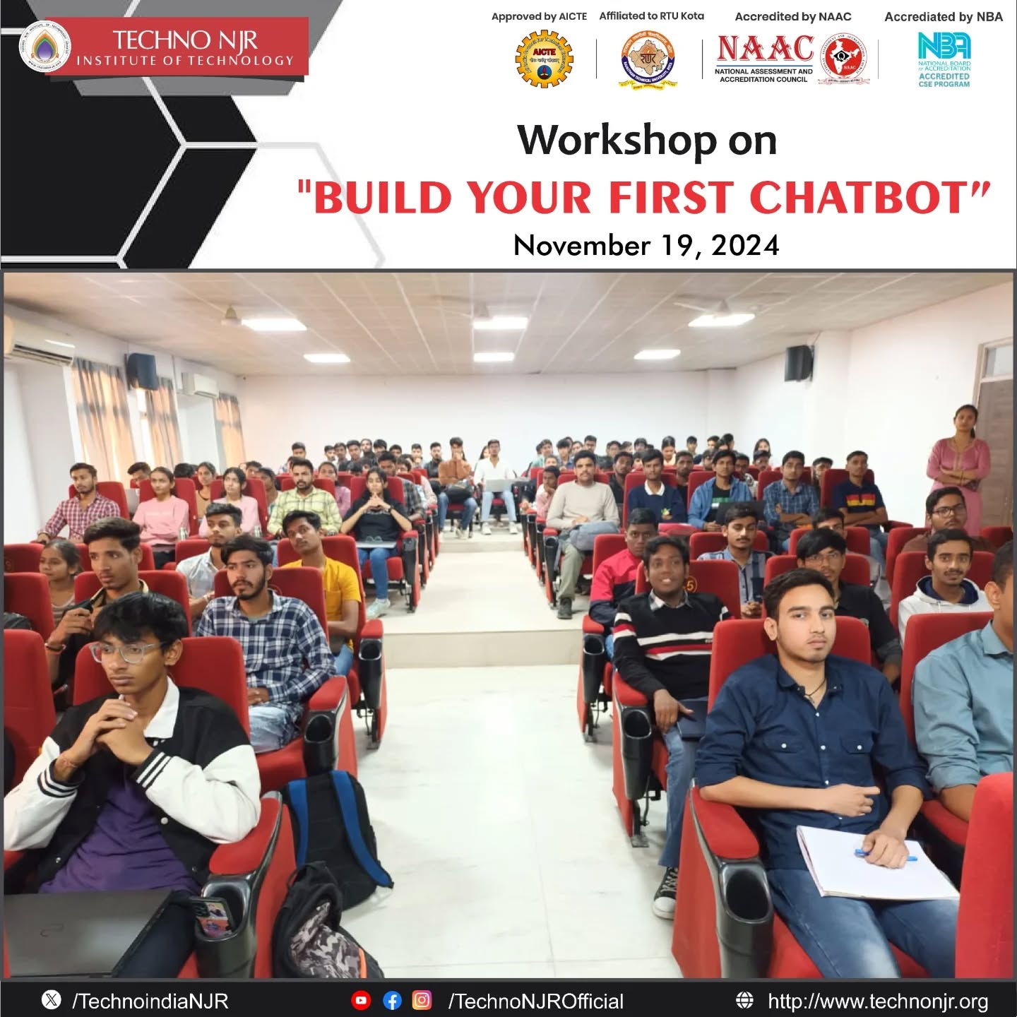 Techno NJR hosted an exclusive workshop: "Build Your First Chatbot" designed to ignite your AI potential!